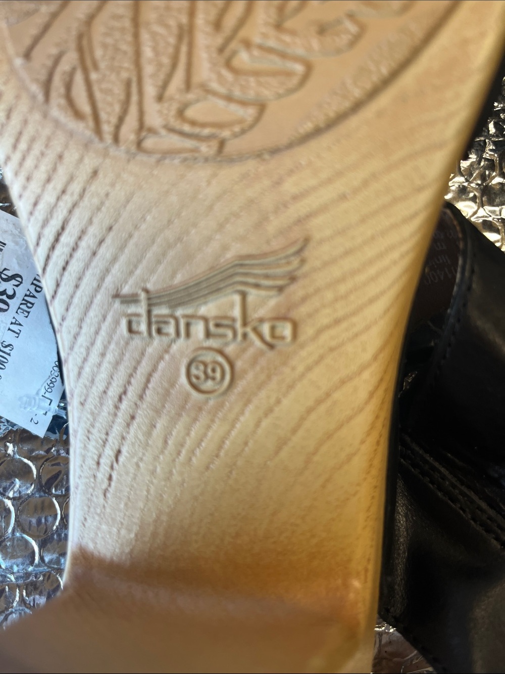 Dansko Black Leather Open-Toe Slingback Sandals with Gold Buckle - Picture 11 of 12